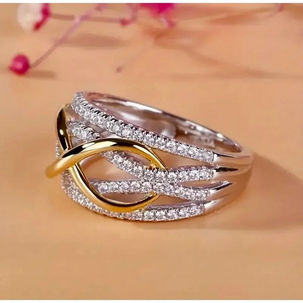 18K Gold Plated Crossover Ring Size 7 - Picture 4 of 4